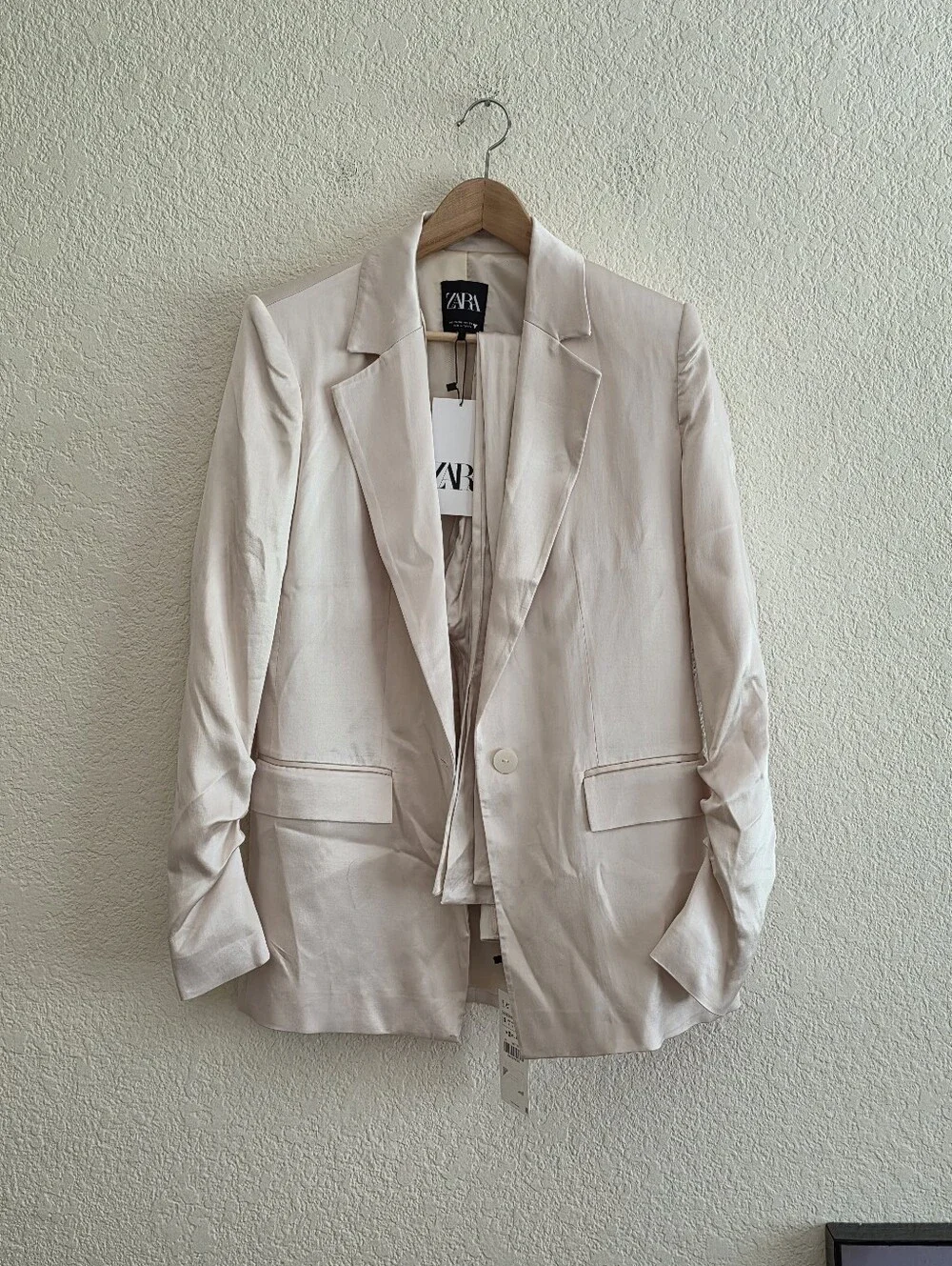 Zara Set 2 pc Matching Satin Effect Blazer and Pants Cream Size XS/S - Picture 12 of 13